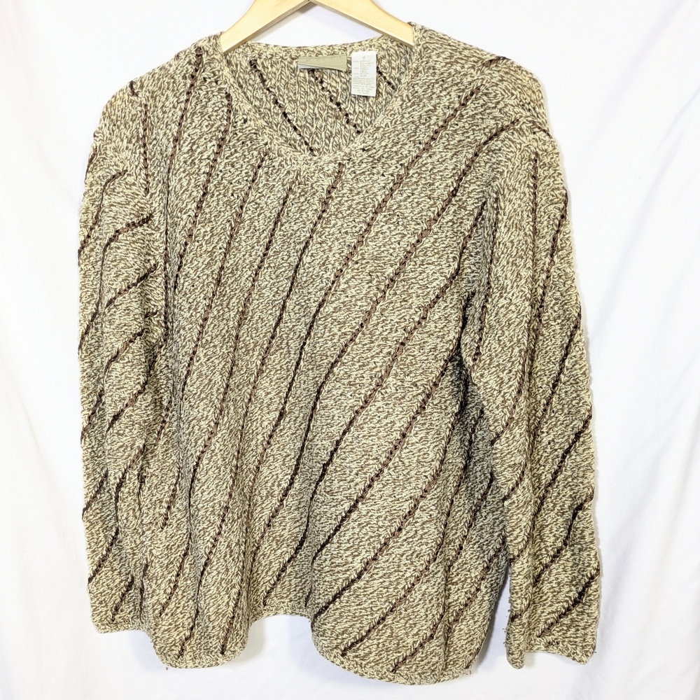 Vntg Liz Claiborne Oversized Knit Sweater Wool Blend, Ribbon Striped, Cozy Med - Picture 1 of 9